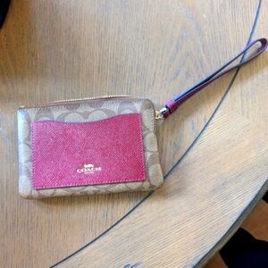 Coach Signature Brown and Red Wristlet